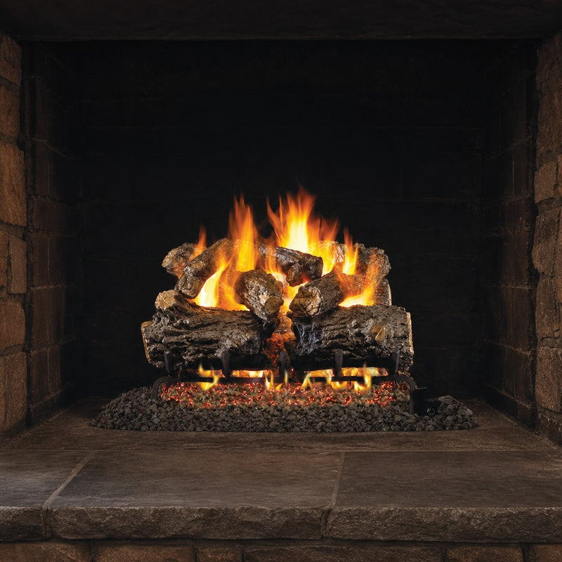 18" Burnt Rustic Oak Vented Gas Log Set | Real Fyre
