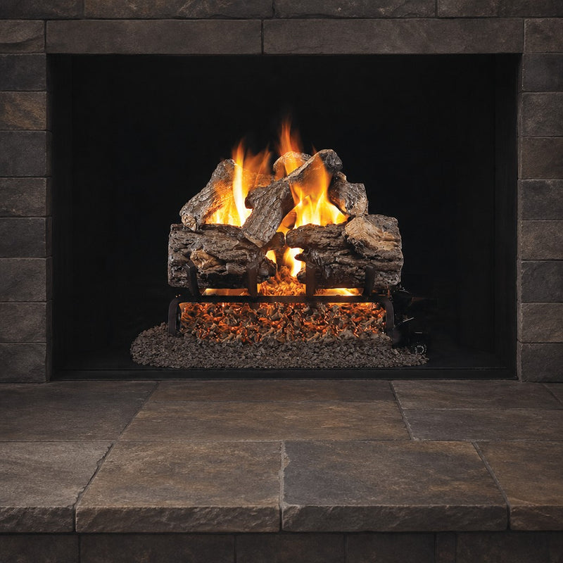 18" Burnt Rustic Oak Vented Gas Log Set | Real Fyre