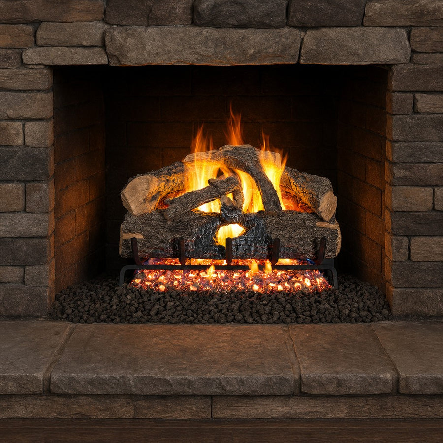 Charred Evergreen Oak Vented Gas Log Set