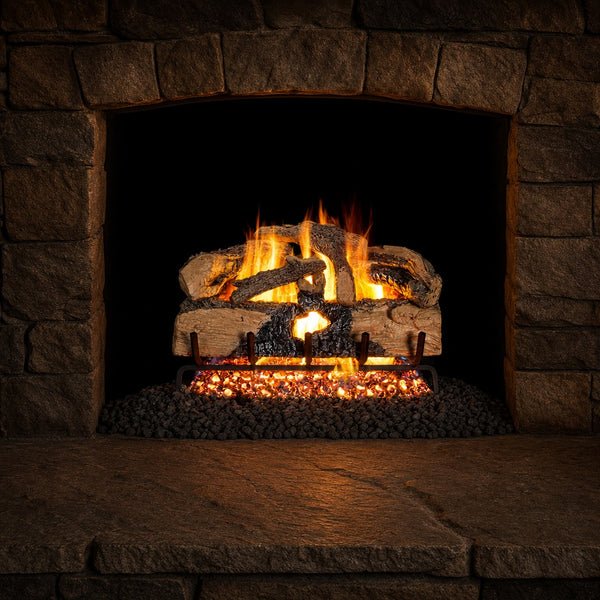 18" Charred Evergreen Split Oak Vented Gas Log Set | Real Fyre