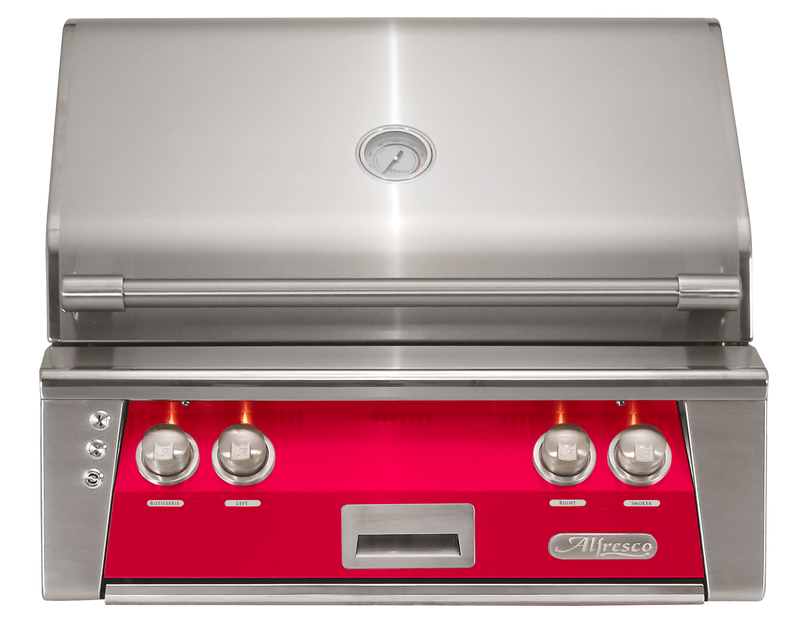 Alfresco ALXE 30-Inch Built-In Natural Gas Grill — Raspberry Red Gloss — manufacturer front view