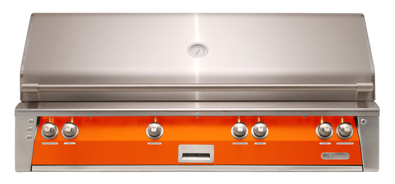 Alfresco ALXE 56-Inch Built-In Natural Gas Grill with Sear Zone — Luminous Orange Gloss — manufacturer front view
