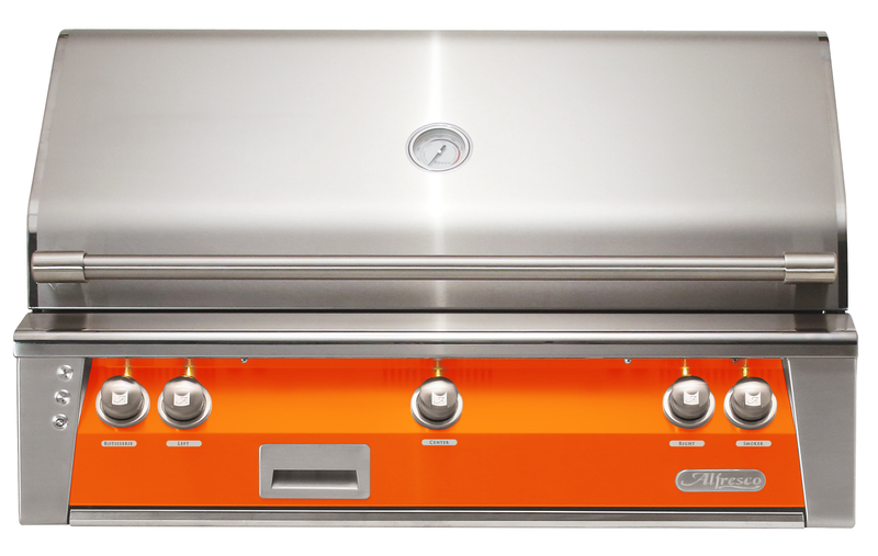 Alfresco ALXE 42-Inch Built-In Natural Gas Grill — Luminous Orange Gloss — manufacturer front view