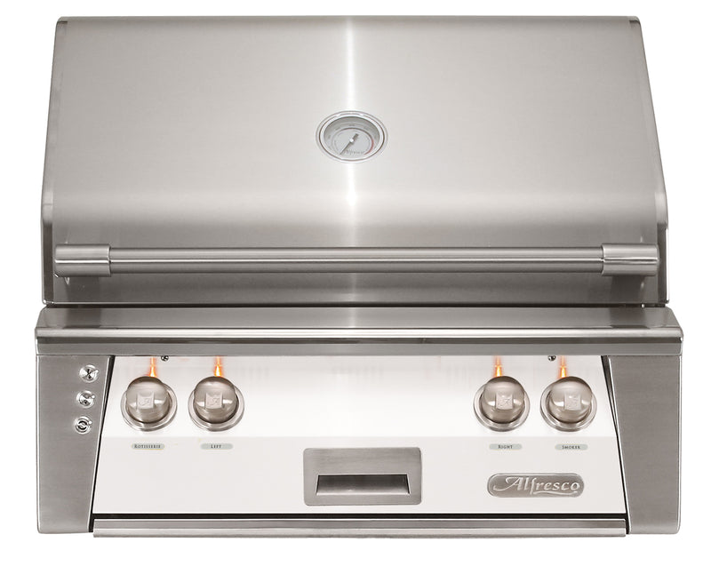 Alfresco ALXE 30-Inch Built-In Natural Gas Grill — Signal White Matte — manufacturer front view