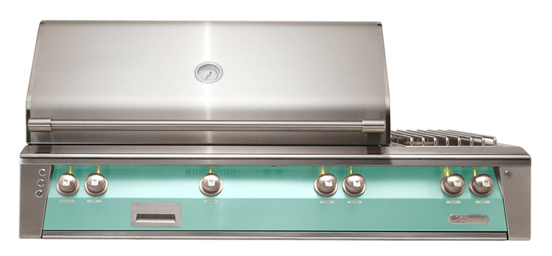 Alfresco ALXE 56-Inch Built-In Natural Gas Grill & Side Burners — Light Green Gloss — manufacturer front view