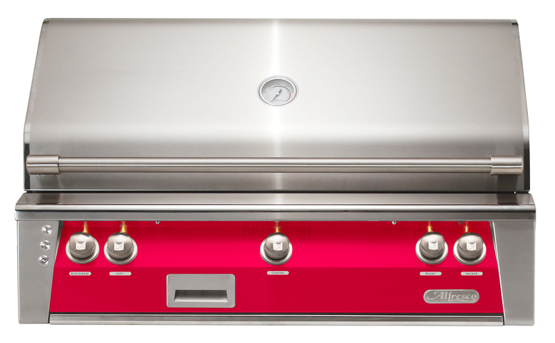 Alfresco ALXE 42-Inch Built-In Natural Gas Grill — Raspberry Red Gloss — manufacturer front view