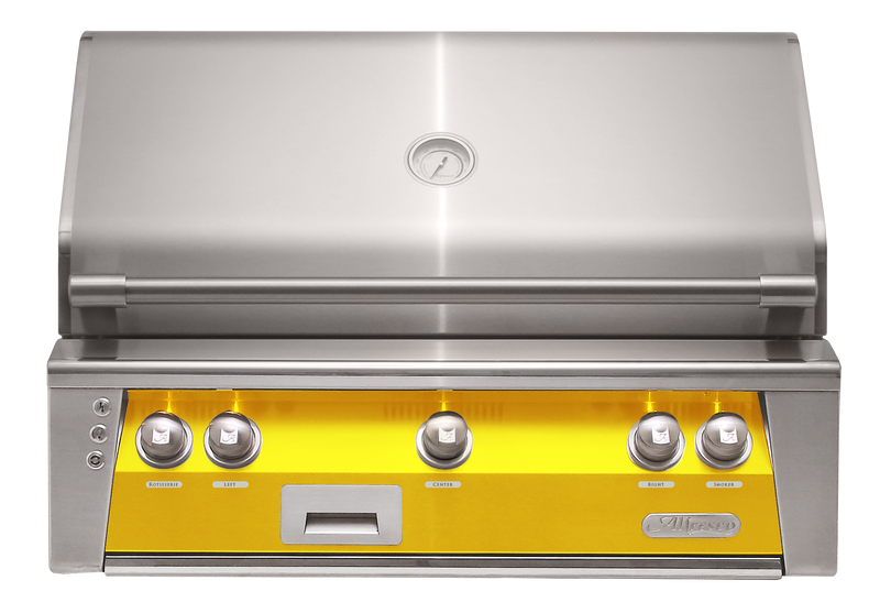 Alfresco ALXE 36-Inch Built-In Natural Gas Grill — Traffic Yellow Gloss — manufacturer front view