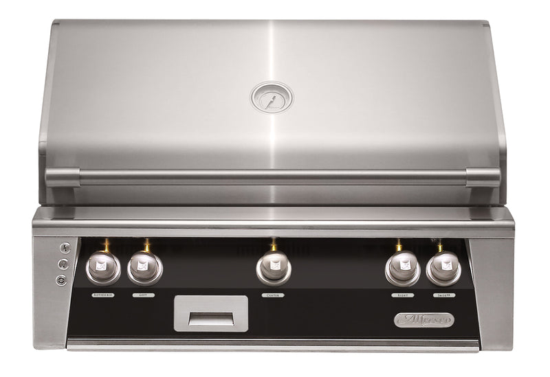 Alfresco ALXE 36-Inch Built-In Natural Gas Grill — Jet Black Matte — manufacturer front view