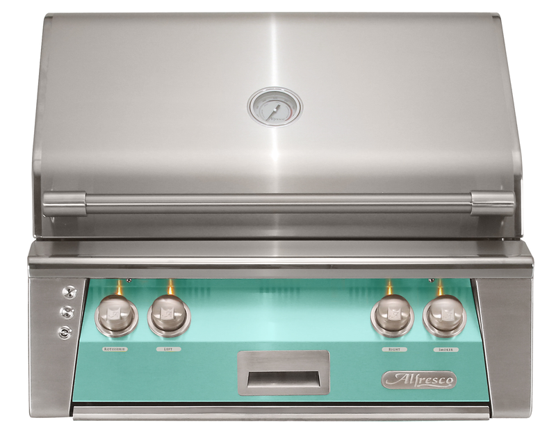 Alfresco ALXE 30-Inch Built-In Natural Gas Grill — Light Green Gloss — manufacturer front view