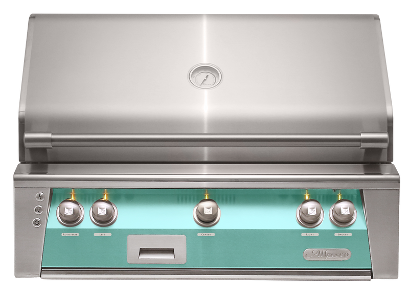 Alfresco ALXE 36-Inch Built-In Natural Gas Grill — Light Green Gloss — manufacturer front view