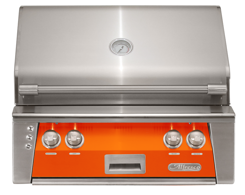 Alfresco ALXE 30-Inch Built-In Natural Gas Grill — Luminous Orange Gloss — manufacturer front view