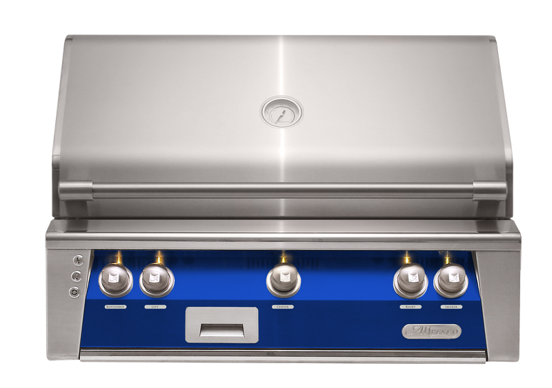 Alfresco ALXE 36-Inch Built-In Natural Gas Grill — Ultramarine Blue Gloss — manufacturer front view