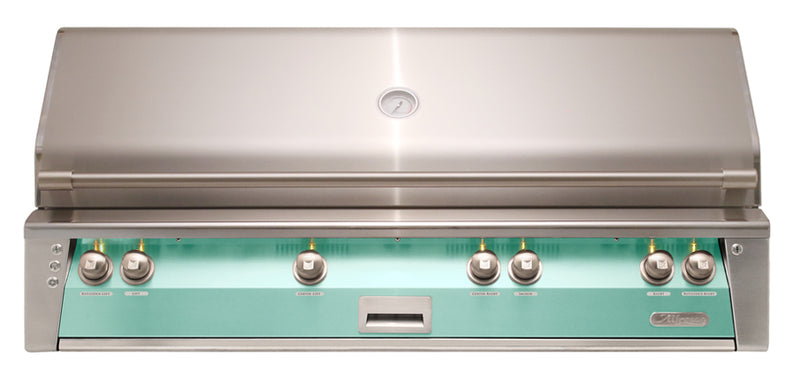 Alfresco ALXE 56-Inch Built-In Natural Gas Grill with Sear Zone — Light Green Gloss — manufacturer front view
