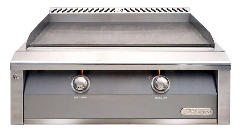Alfresco 30-Inch Built-In Natural Gas Griddle — Signal Gray Gloss — manufacturer front view