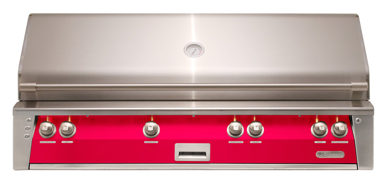 Alfresco ALXE 56-Inch Built-In Natural Gas Grill with Sear Zone — Raspberry Red Gloss — manufacturer front view