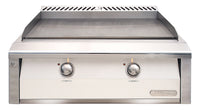 Alfresco 30-Inch Built-In Natural Gas Griddle — Signal White Matte — manufacturer front view