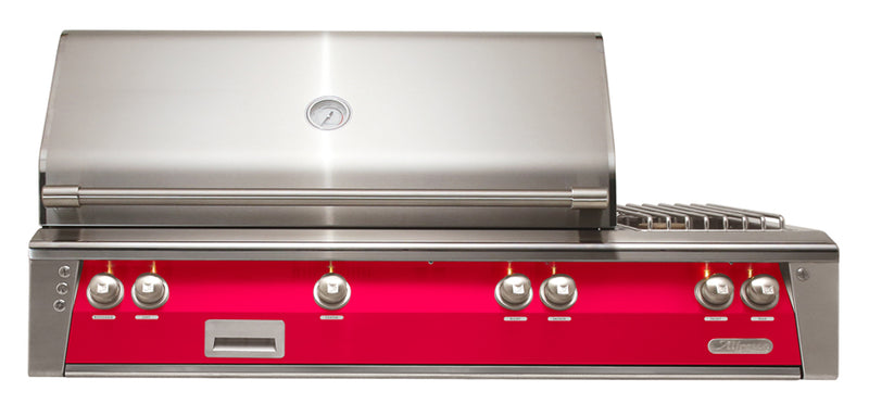 Alfresco ALXE 56-Inch Built-In Natural Gas Grill & Side Burners — Raspberry Red Gloss — manufacturer front view