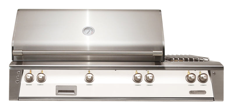 Alfresco ALXE 56-Inch Built-In Natural Gas Grill & Side Burners — Signal White Matte — manufacturer front view