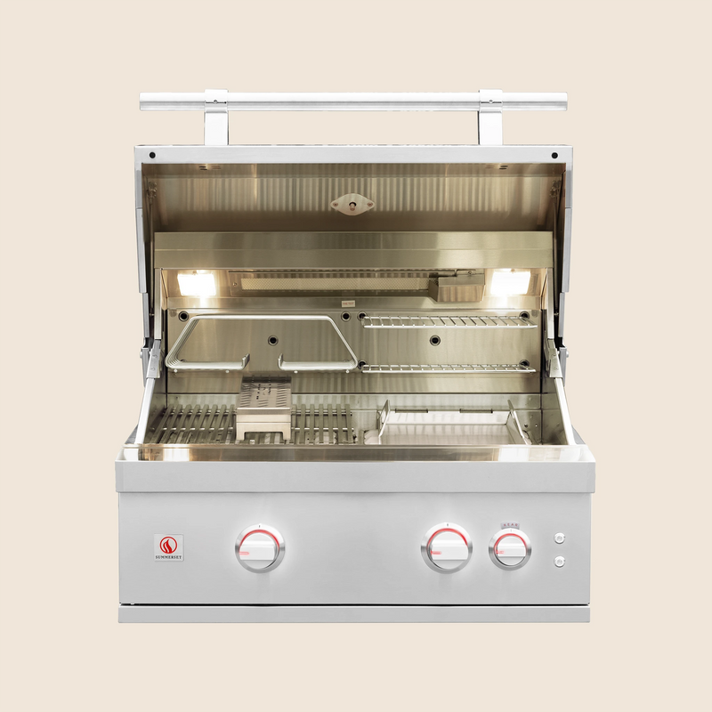 Summerset Quest 30-Inch Built-In Gas Grill — lid open, manufacturer photograph