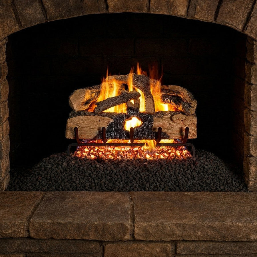 24" Charred Evergreen Split Oak Vented Gas Log Set