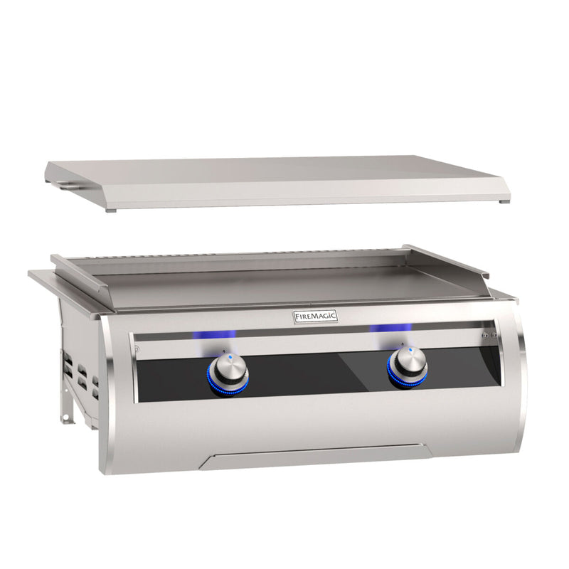 Fire Magic Echelon Diamond E660i Black Glass Built-In Gourmet Griddle with Stainless Steel Cover - Natural Gas