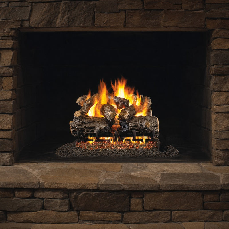 24" Burnt Rustic Oak ANSI Vented Gas Log Set | Real Fyre