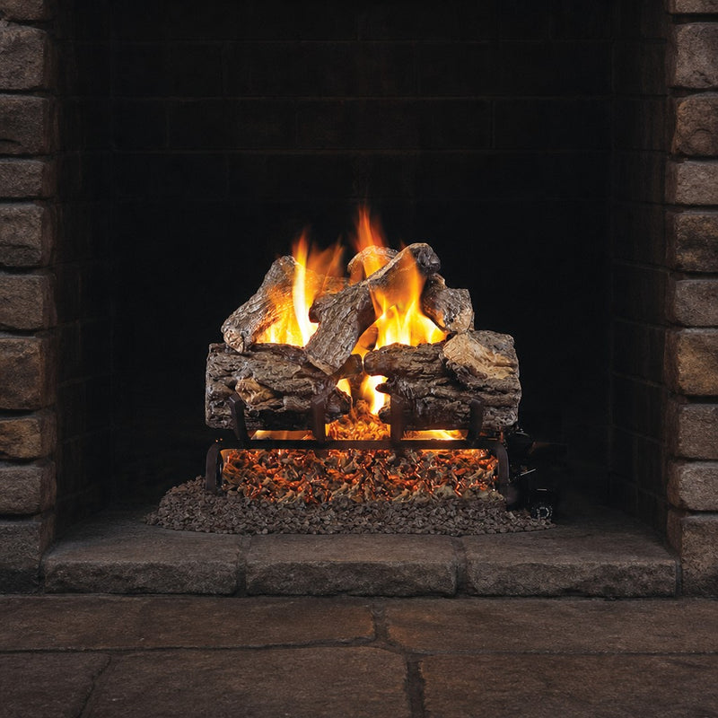 24" Burnt Rustic Oak ANSI Vented Gas Log Set | Real Fyre