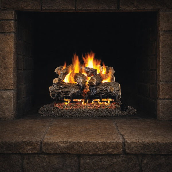 24" Burnt Rustic Oak Vented Gas Log Set | Real Fyre
