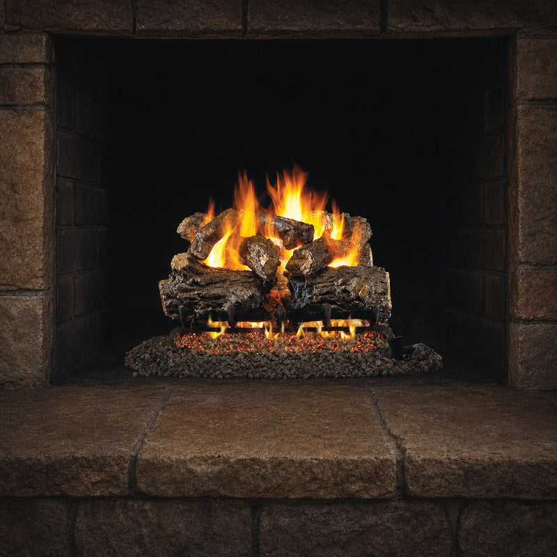 24" Burnt Rustic Oak Vented Gas Log Set | Real Fyre