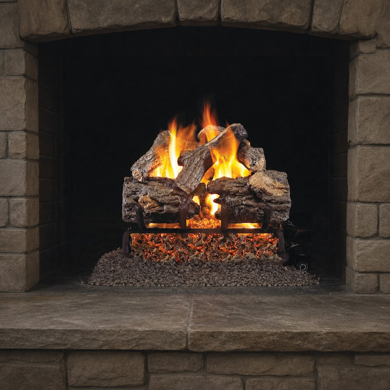 24" Burnt Rustic Oak Vented Gas Log Set | Real Fyre