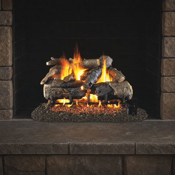 24" Charred American Oak Vented Gas Log Set | Real Fyre
