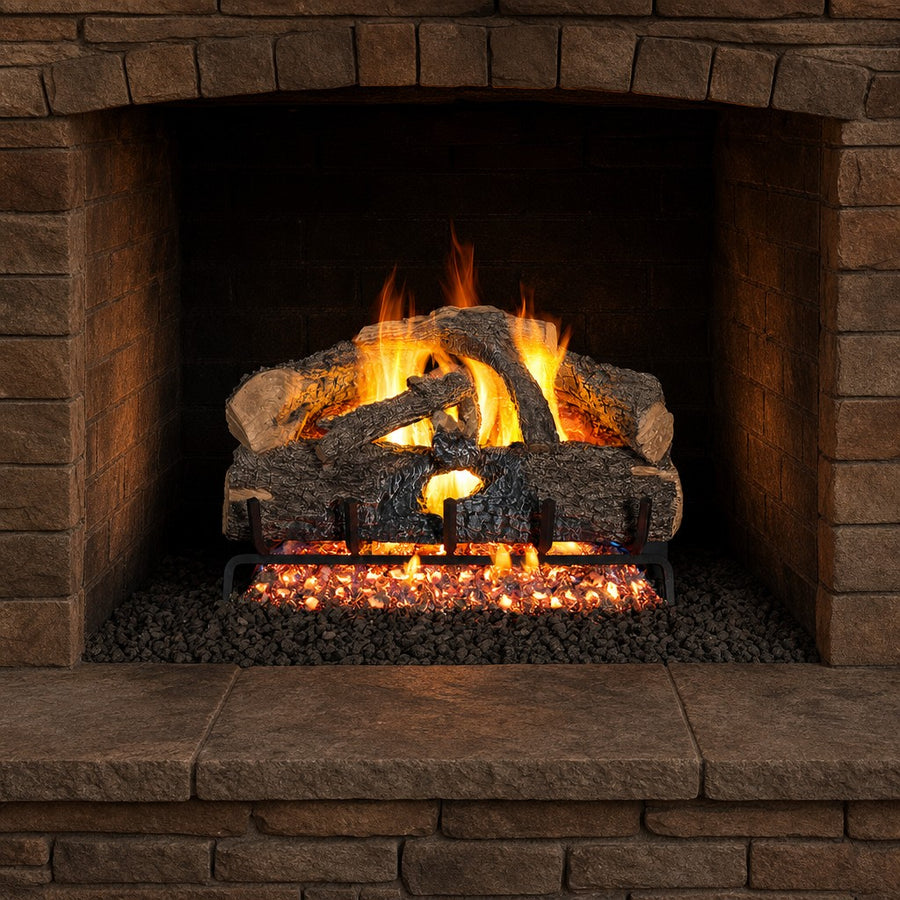 Charred Evergreen Oak Vented Gas Log Set