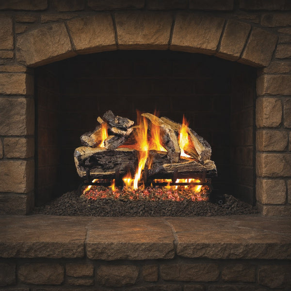 24" Charred Rugged Split Oak Vented Gas Log Set | Real Fyre