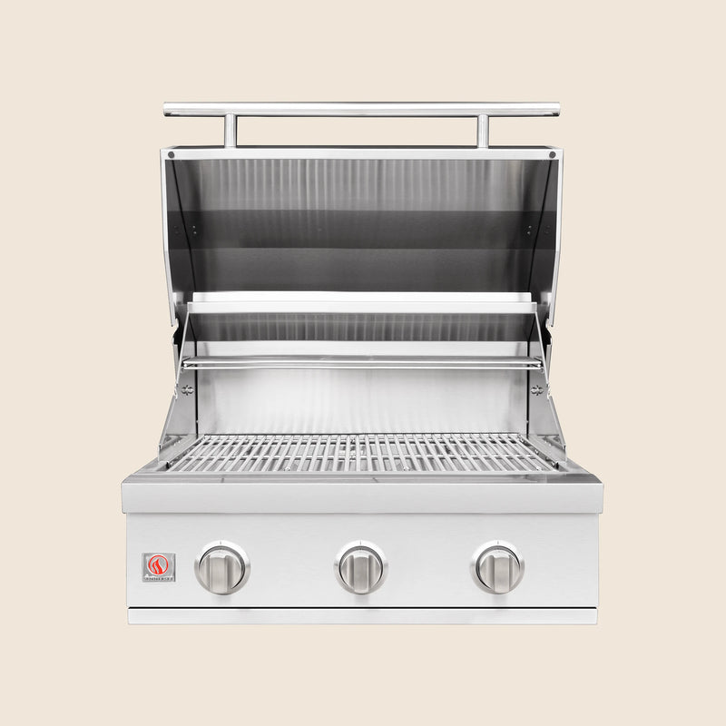 Summerset Sizzler 25-Inch Built-In Gas Grill — lid open, manufacturer photograph
