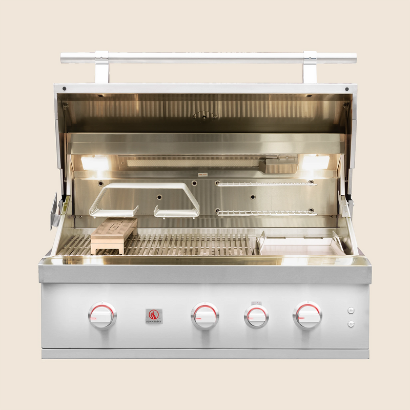Summerset Quest 36-Inch Built-In Gas Grill — lid open, manufacturer photograph