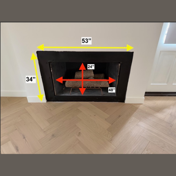 2x Rainbow Fireplace Doors / Overlap Fit / 48" W x 24" H | 36" W x 24" H / Matte Black / Modern Handle / Clear Glass