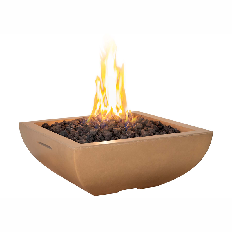 30″ Bordeaux Petite Square Fire Bowl outdoor fire pit with star burner and glass fiber reinforced concrete design