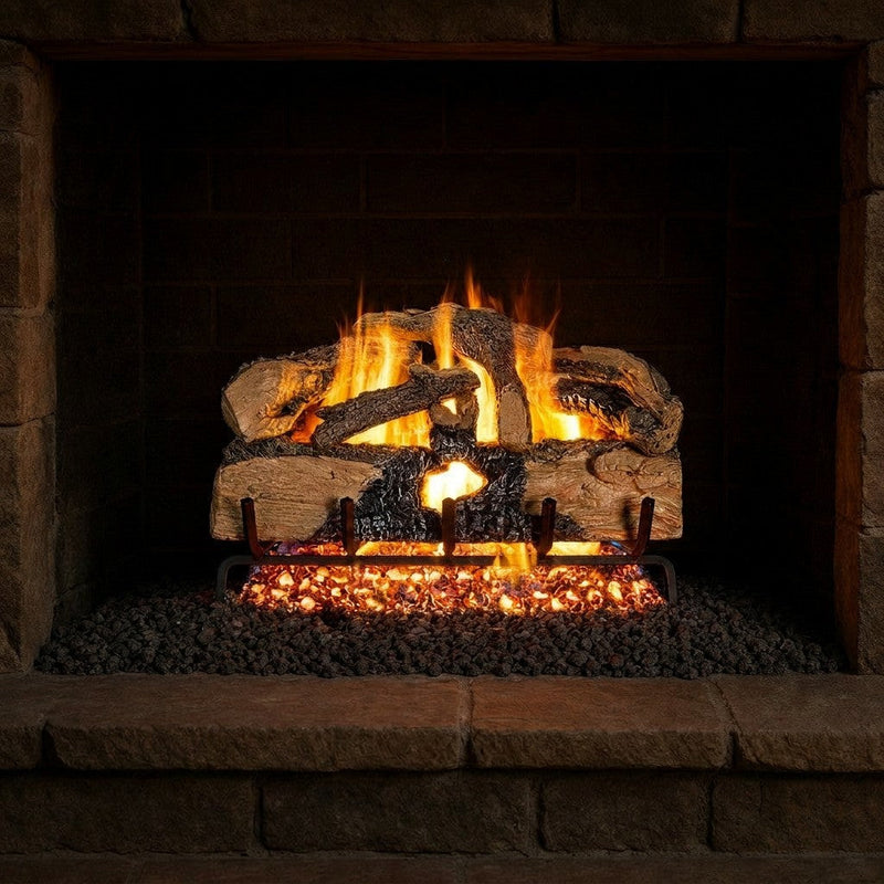 30-inch Charred Evergreen Split Oak Vented Gas Log Set by Real Fyre