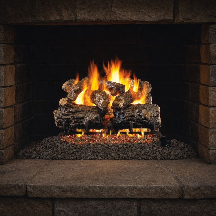 Burnt Rustic Oak ANSI Vented Gas Log Set