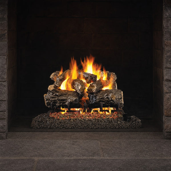 30" Burnt Rustic Oak Vented Gas Log Set | Real Fyre