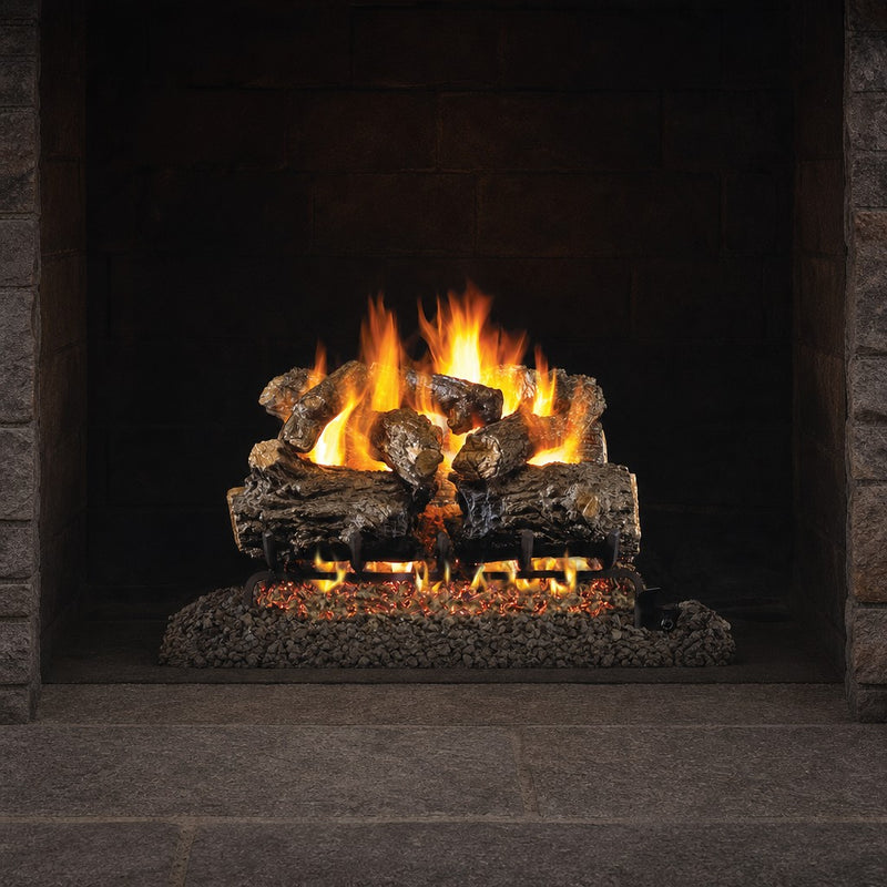 30" Burnt Rustic Oak Vented Gas Log Set | Real Fyre