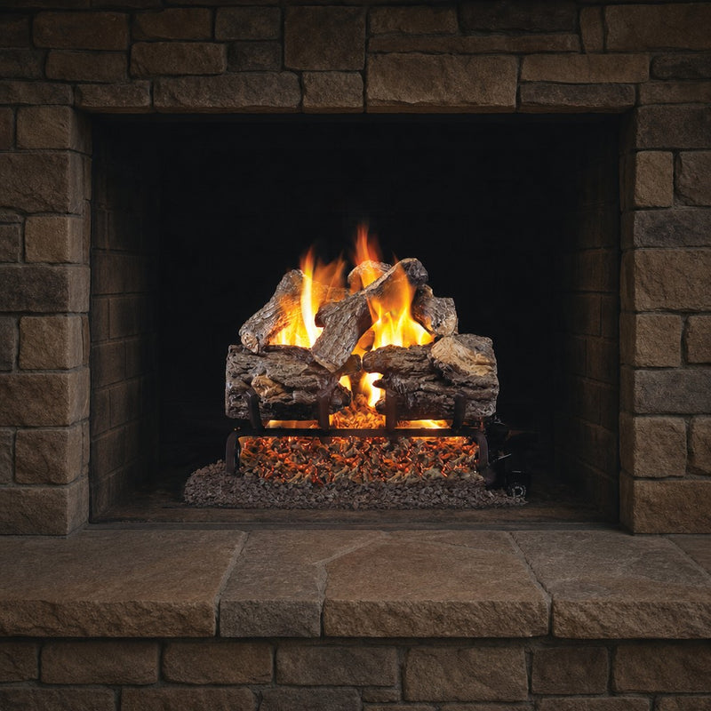 30" Burnt Rustic Oak Vented Gas Log Set | Real Fyre