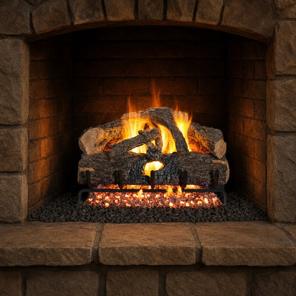 30" Charred Evergreen Oak Vented Gas Log Set | Real Fyre