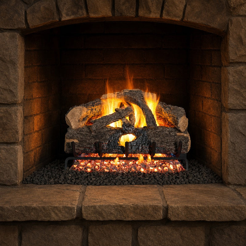 30" Charred Evergreen Oak Vented Gas Log Set | Real Fyre