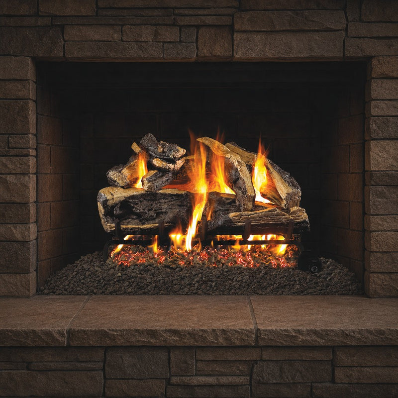 30" Charred Rugged Split Oak ANSI Vented Gas Log Set | Real Fyre