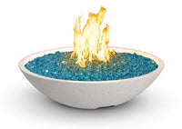 32″ Marseille Fire Bowl white Aspen glass fiber concrete with stainless steel burner