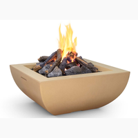 36″ Bordeaux Square Fire Bowl outdoor firepit with stainless steel star burner and glass fiber reinforced concrete design
