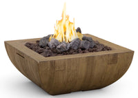 36″ Bordeaux Square reclaimed wood fire bowl with stainless steel star burner and glass fiber reinforced concrete design