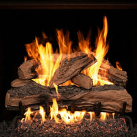 36-inch Split Oak Designer Plus hand-painted ceramic gas logs with ANSI-certified vented burner for fireplace