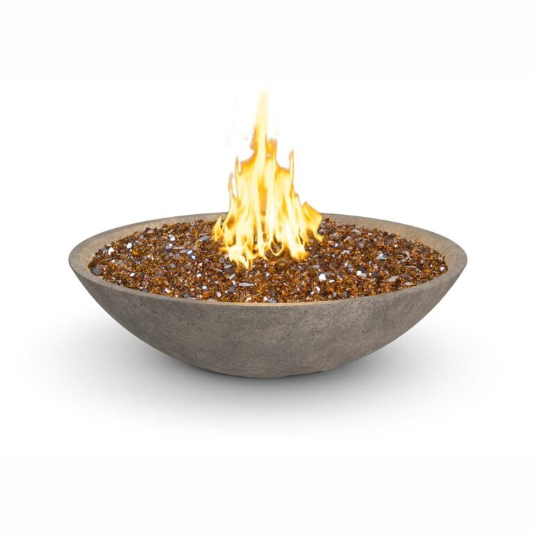 40-inch Marseille Fire Bowl handcrafted glass fiber concrete with stainless steel burner and wide opening